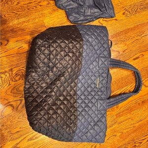 Stylish MZ Wallace Large Metro Tote Color block Black and Blue Quilted Bag